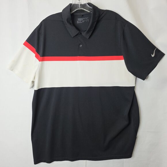 NIKE GOLF Polo Dri-FIT Black Red White Mens Standard Performance Shirt  XL - Picture 1 of 6